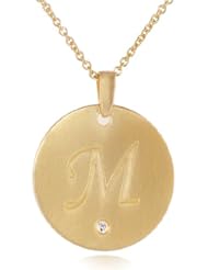 18K Gold Plated Sterling Silver Diamond Accent M Engraved Letter Pendant Necklace ( I-J Color, I2-13 Clarity ), 18"