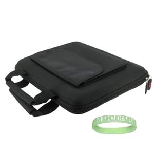 Apple Ipad Tablet Carrying Case Hard Cube Case with Attached Pocket for ipad Accessories ( ipad Tablet 3G , ipad Tablet wifi , ipad Tablet wifi + 3G, 16gb, 32 gb , 64gb ) ** BLACK ** + Vangoddy Live * Laugh * Love Wrist band