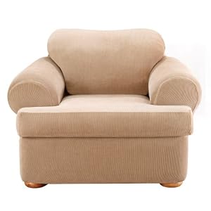 Sure Fit Stretch Stripe 2-pc. T-Cushion Chair Slipcover - Sand (T-Cushion Chair)