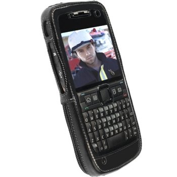 Krusell 89356 Nokia E71 Classic Leather Case with Spring Clip (Black)
