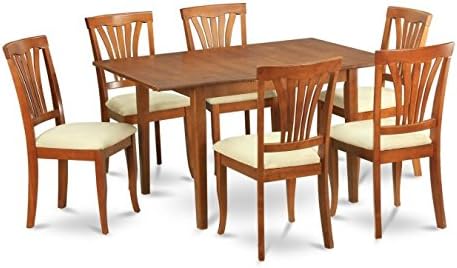 East West Furniture PSAV7-SBR-C 7Pc Set Picasso Table with 12 in butterfly leaf and 6 Avon padded seat chairs