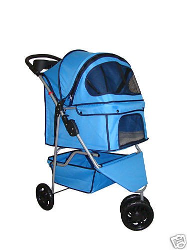 Classic Blue 4 Wheel Pet Stroller with Free Rain Cover