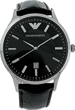 Emporio Armani Men Classics Black Leather Strap Watch :  emporio armani men classics black leather strap watch