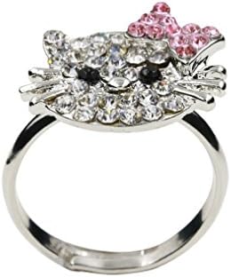 18k White Gold Plated with Austrlian Crystal Rhinestone Cute Hello Kitty with Pink Bow