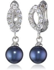 Sterling Silver Dyed Black Freshwater Cultured Pearl and White Topaz Drop Earrings