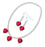 Sterling Silver Red Murano Glass Sterling SilverHeart Earrings and Necklace Set