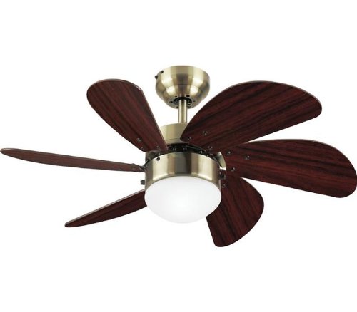 Westinghouse 78248 Turbo Swirl Single-Light 30-Inch Six-Blade Ceiling Fan, Antique Brass with Frosted Globe