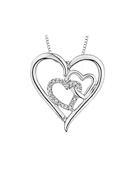 Diamond Triple Heart Pendant Necklace in Sterling Silver with Chain