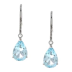Topaze Bleue en Forme de Poire en Or Blanc et Boucles d'Oreilles en Diamants