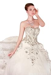 Lace Crystal Beaded Crystals Applique Corset   Waistline High-Low-Hem Chiffon/Taffeta/Tulle  Dress with a Cathedral Train 