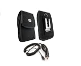 Vertical Black Velcro Carrying Case with Belt Loop and Metal Clip + Car Charger for Verizon Samsung Fascinate - Samsung Saga I770 - Samsung Stratosphere i405 - Virgin Mobile Alcatel Venture - Virgin Mobile Motorola TRIUMPH WX435 - VIZIO VIA Phone - - BCB Brand