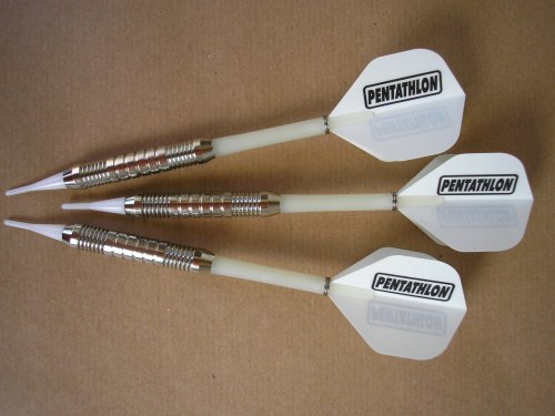 3 Stück Soft-Dartpfeile Silberpfeil mit Pentathlon Fly 17 gramm weiß Dartset_01_06
