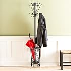 Metal Coat Rack Hall Tree with Umbrella Stand, Matte Black Finish
