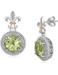18K Yellow Gold and Sterling Silver Fleur De Lis Design Earrings