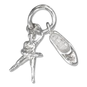 STERLING SILVER MINI BALLET SLIPPER AND BALLERINA CHARM