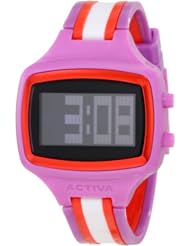 Activa By Invicta Unisex AA401-013 Black Digital Dial Purple, Red and White Polyurethane Watch