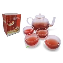 Glas Teeservice mit doppelwandigen Gl�sern und Teekanne mit Teesieb
