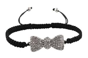 Black with Silver Iced Out Bow Tie Shamballah Lace Bracelet
