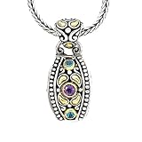 925 Silver, Blue Topaz & Amethyst Pendant with 18k Gold Accents (0.65ctw)