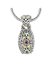 925 Silver, Blue Topaz & Amethyst Pendant with 18k Gold Accents (0.65ctw)