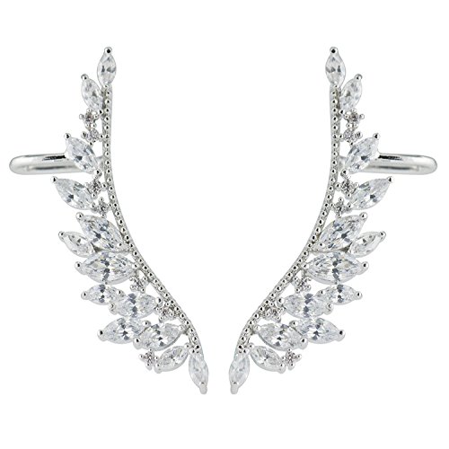 EAR VINES Angel Wings Ear Cuff Wraps CZ Crystal Clip On Earrings Silver Tone (left+right ear)