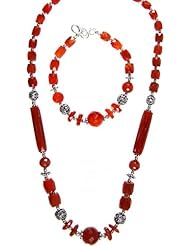 Faceted Carnelian Necklace with Matching Bracelet Set - Sterling Silver