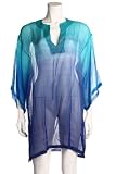 GOTTEX Women's Turquoise Fade-Out V-neck Cover-up Tunic Blouse, One Size