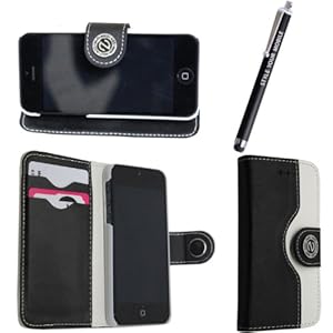 APPLE IPHONE 5 BLACK & WHITE PU LEATHER MAGNETIC BOOK FLIP CASE COVER POUCH + FREE STYLUS