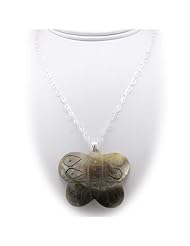 Black Lip Shell Butterfly Pendant Sterling Silver Heart Chain Necklace Italy 30 inch
