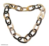Bull horn long necklace, 'Oval Links'