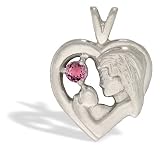 14K White Gold Genuine Round Pink Tourmaline Mother with Child Pendant