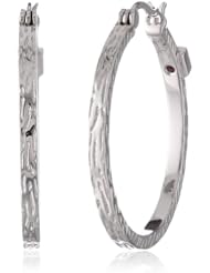 ELLE Jewelry Sterling Silver and Ruby Hoop Earrings, 1.31"