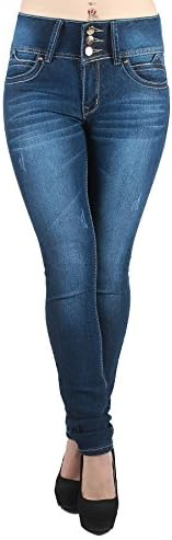 HK8001 - High Rise Colombian Style Stretch Denim, Butt Lift, Skinny Jeans in Washed M. Blue Size 1