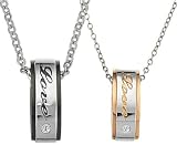 Stainless Steel Love Engraved Diamond Accent Couples Necklaces 18 And 20-sn3229