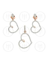 Sterling Silver -Micro Pave Heart Earrings Rose Colour Pendant Set (PS