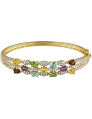 Yellow Gold Plated Sterling Silver Multi-Gemstone Bangle Bracelet