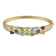 Yellow Gold Overlay Sterling Silver Multi-Gemstone Bangle Bracelet