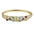 Yellow Gold Plated Sterling Silver Multi-Gemstone Bangle Bracelet