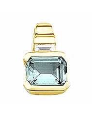 18K Yellow Gold Emerald Cut Aquamarine and Diamond Pendant -- LIFETIME WARRANTY