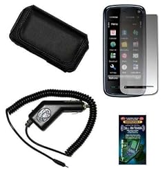 Cell Phone Accessories Bundle for Nokia 5800 XpressMusic (Includes; Premium Leather Side Carry Case, Rapid Car Charger, Custom LCD Screen Protector, Generation X Antenna Booster)
