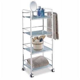 <b>4 Shelf Chrome Bathroom Cart with Glass Shelves</b>