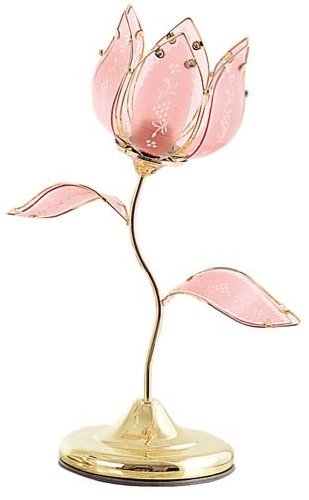 OK LIGHITNG OK-812P 20 in. Pink Flower Touch Lamp