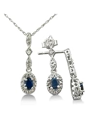Sapphire and Diamond Pendant and Earrings Ensemble Crafted in Sterling