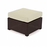Monaco Ottoman in Espresso Fabric: Natural Sunbrella