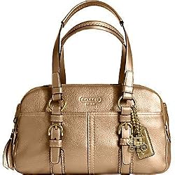 Coach Soho Metallic Gold Leather Logo Charm Satchel Hobo Handbag 12670
