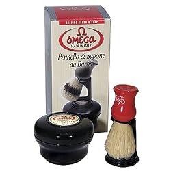 Omega 46065 Shaving Set with Brush, Holder, and Soap in Bowl