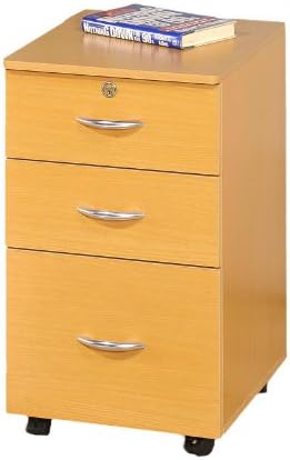 Home Office File Cabinet with Casters in Golden Beech Finish