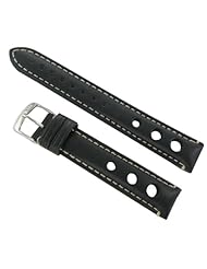 18mm Morellato Rally Cutout Design Genuine Calf Leather Padded Black Watch Band Strap Reg.