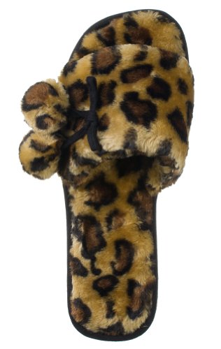 Beverly Rock Woman's New Plush Animal Print Leopard or Zebra Slide Fabric Slippers with Stylish Pom Pom's