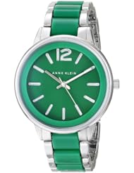 Anne Klein Womens AK/1609GNSV Silver-Tone and Green Resin Link Bracelet Watch